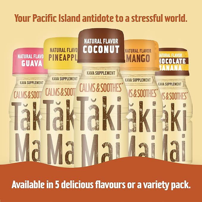 Taki Mai Coconut Kava Kava 2.5 oz (6-pack) Shots – Noble Kava Root Drink, Ready to Drink for Stress Support & Relaxation, Fast Acting Herbal Support for Calming Better Sleep and Balanced Mood
