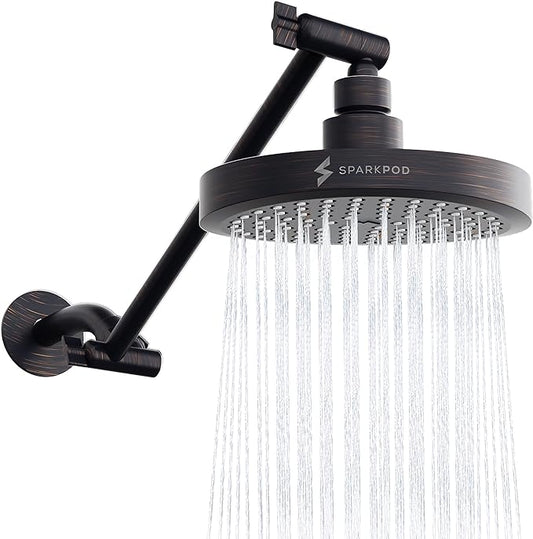 SparkPod Round Rain Shower Head with Extension Arm - Height Adjustable Shower Head with High Pressure Performance - Easy 1-Minute Installation (11" Arm Extension, Vintage Oil-Rubbed Bronze)