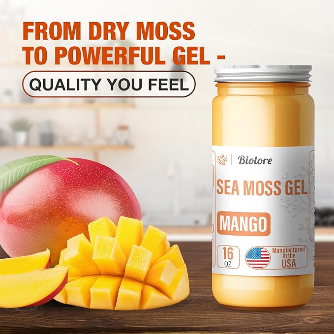 Sea Moss Gel - Mango 16oz, Wildcrafted Irish Seamoss with Essential Vitamins & Trace Minerals, Vegan Superfood Made in USA