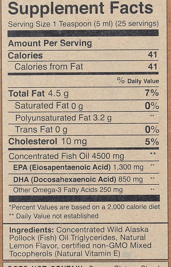 Wiley’s Finest Wild Alaskan Fish Oil Peak Omega-3 Liquid Supplement - 2300mg EPA and DHA Omega-3s - Lemon Flavor - 4.23 Oz (25 Servings)