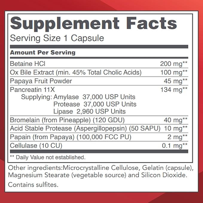 PROTOCOL FOR LIFE BALANCE Enzymes-HCl - Digestive Enzymes with Bromelain - Full Spectrum of Proteases - Digestion Supplement - Soy & Dairy Free - 120 Capsules