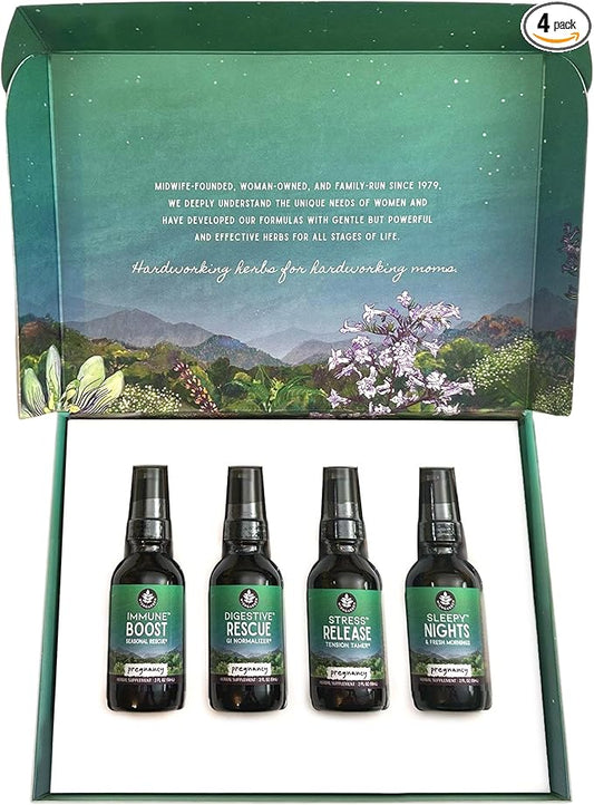 WishGarden Herbs Pregnancy Essentials Kit w/Gift Box - Unique Pregnancy Gifts for Expecting Mom Includes Sleepy Nights for Pregnancy & Stress Release for Pregnancy, 4 Pregnancy-Safe Herbal Formulas