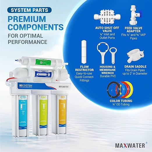Max Water 5 Stage 50 GPD (Gallon Per Day) RO (Reverse Osmosis) Standard Water Filtration System for Heavy Duty - Under-Sink/Wall Mount - Model: RO-5W4