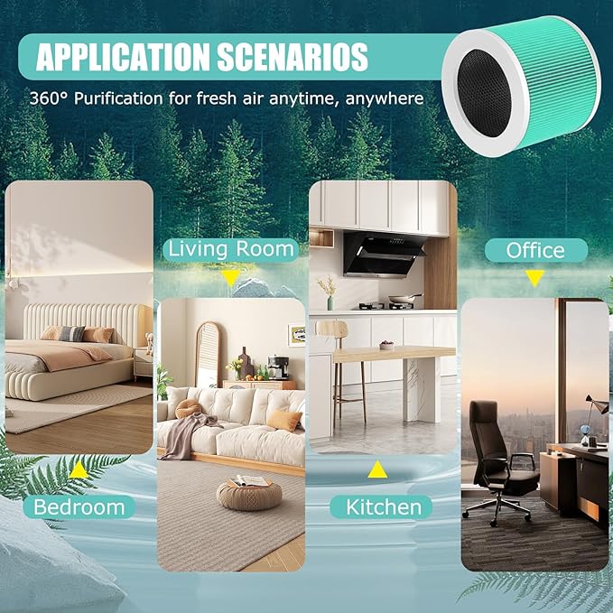 HY1800 H13 True HEPA Replacement Filter Compatible with Honeyuan/MORENTO/CHIVALZ/Loytio/AYAFATO/IOIOW HY1800 Air Purifier, 3-in-1 Filtration System HEPA Activated Carbon HY1800 Filter 2 Pack