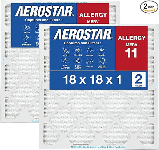 18x18x1 AC and Furnace Air Filter by Aerostar - MERV 11, Box of 2