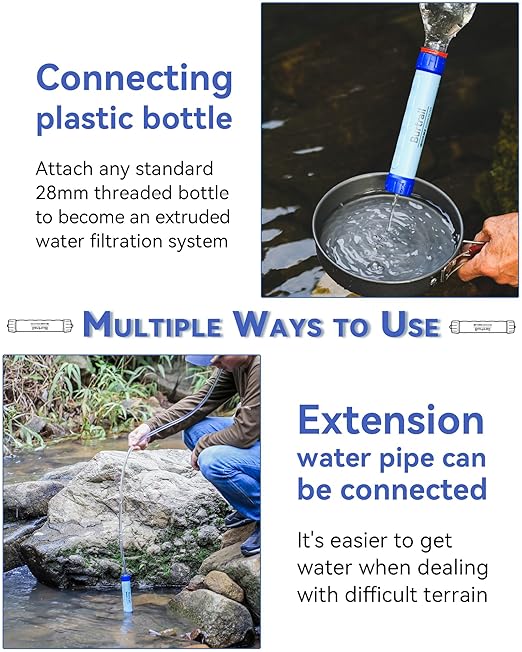 Gravity-Fed Water Filtration System, Portable Gravity Water Filter Camping, Hiking, Backpacking & Emergency Preparedness Water Purifier Survival, 0.01 Micron Water Filter Straw & 3L Bag