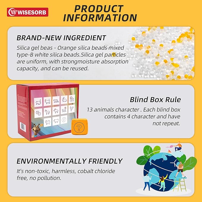 16Pcs 200g Desiccant Dehumidifier Bags, Rechargeable Indicating Silica Gel Beads, Gun Safe Dehumidifier, Desiccant Moisture Absorbers with Visible Window for Storage