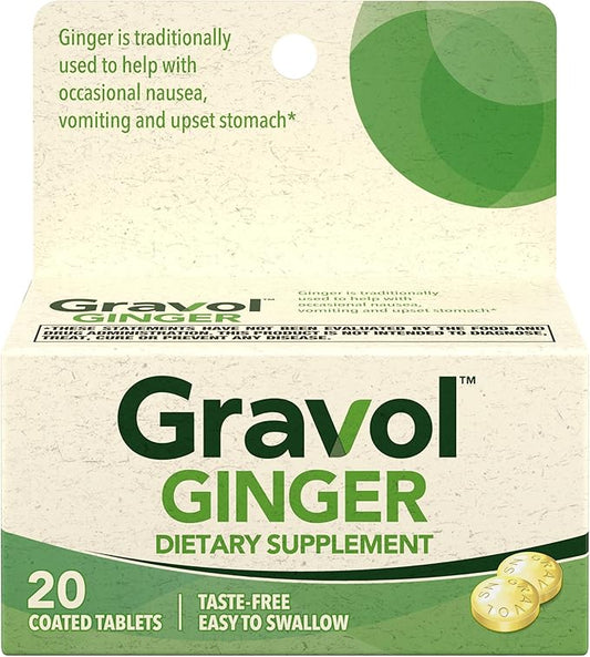 Gravol Ginger Tablets for Upset Stomach and Nausea, 20ct
