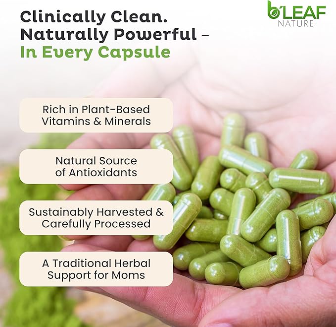 B'LEAF NATURE Organic Moringa Pure Capsules 1000mg, 180 Count – Moringa Capsules with Organic Olefeira Powder for Immune Support, Energy & Balance – Vegan, Non-GMO Supplements for Daily Wellness