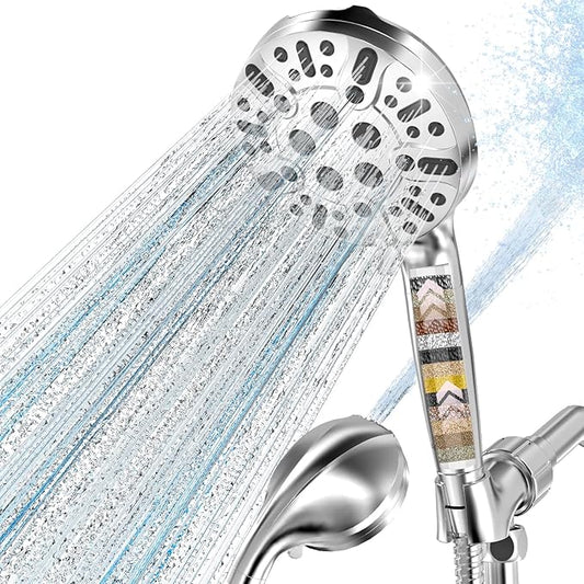 Filtered Shower Head with Handheld, High Pressure 10 Settings Shower Filter Head for Hard Water, Built-in Power Spray,Hard Water Filter Showerhead-Remove Chlorine-Dry Skin,Hair(Premium Chome)
