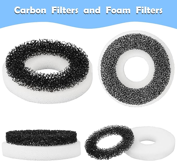 Foam and Carbon Rings Filter Replacement Compatible with Biorb Aquariums，Aquarium Sponge Foam Filter Pads (10 Piece of Carbon Foam, 10piece of Regular Foam, 2 Cleaning brushs,1 Cleaner pad)