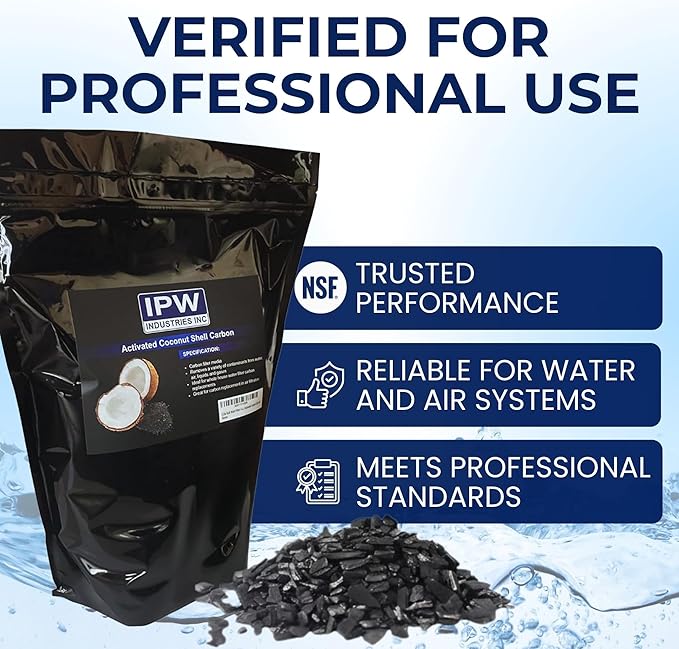 IPW Industries Bulk Activated Carbon - 4x8 Mesh Coconut Shell Granular Activated Charcoal (GAC) for Water Filtration - Replacement Media Carbon Water Filter Media (10 lbs)