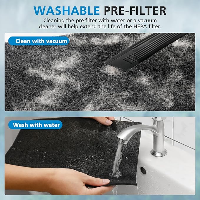 2 Pack KJ190L Filter Replacement Compatible with MOOKA KJ190L Air Purifier For Home Large Room 2000 Ft², 2 HEPA Filters and 4 Washable PreFilters Pet Air Purifier Filters for Bedroom