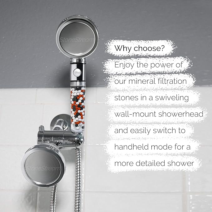Original StoneStream EcoPower High Pressure Handheld Shower Head + Wall Showerhead Combo