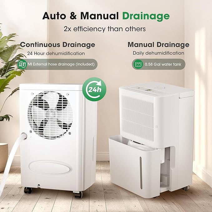 2,500 Sq.Ft Dehumidifier with Drain Hose, 30 Pints Dehumidifiers for Basement Bedroom Bathroom Large Room Home – Smart Humidity Control, 3 Modes, Dry Clothes, 24H-Timer, Auto Defrost