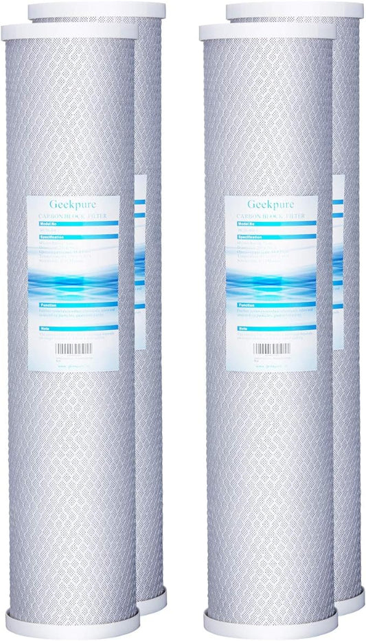 Geekpure 20 Inch Carbon Block Water Filter Reduce Chlorine Taste Odors for Whole House Filtration- 4.5 Inch x 20 Inch -5 Micron