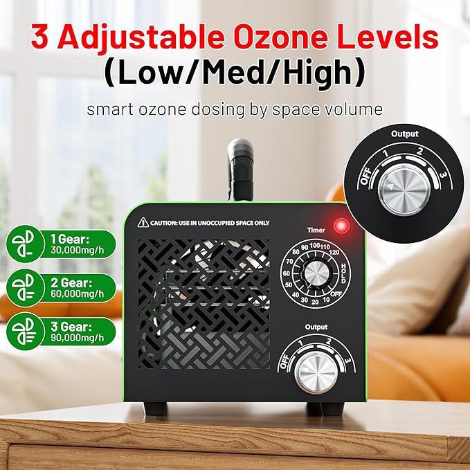 Ozone Generator 90,000mg, Upgraded Triple-Layer Ozone Output Board–Ozone Machine For Areas up to 5,500 sq. ft,Industrial & Home O3 Air Purifier for Home,Rooms, Smoke, Cars,and Pet (Green)