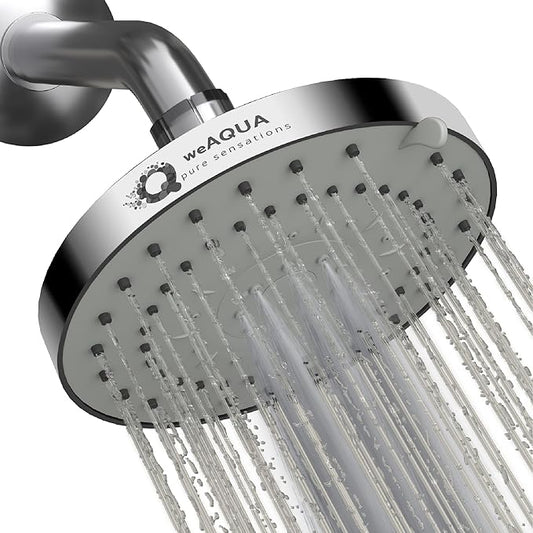WeAQUA Shower Head High Pressure – 4.5 Inch, 5 Spray Modes, 72 Anti-Clog Nozzles, Easy 1-Min Installation, Fixed Shower Heads for Powerful Bathroom Upgrade (STD-SHWR-HD01)