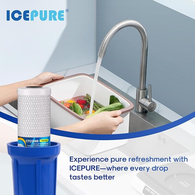 ICEPURE 1 Micron 20" x 4.5" Whole House CTO Coconut Shell Activated Carbon Water Filter Cartridge Replacement for FC25B, EPM-20BB, CB-BB-20, DB20P, EP-20BB, CTO-F20B-5, F3WGB32BM, 155783-43, 1 Pack