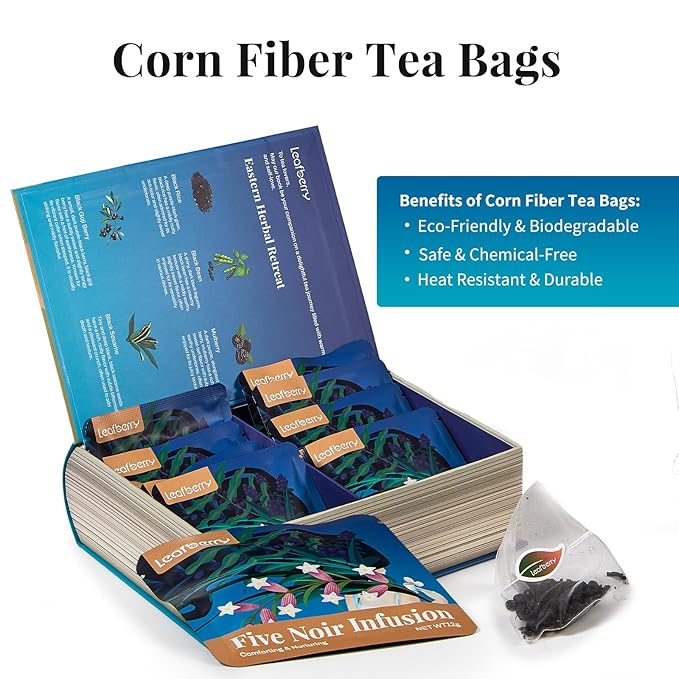 Five Noir Herbal Tea Bag for Immunity Energy, Five Treasure Tea Kidney Teas, Leafberry Wellness Functional Herbal Tea Hair Growth Rejuvenates Natural Black Rice Beans Mulberries Gift Box 10 Bags