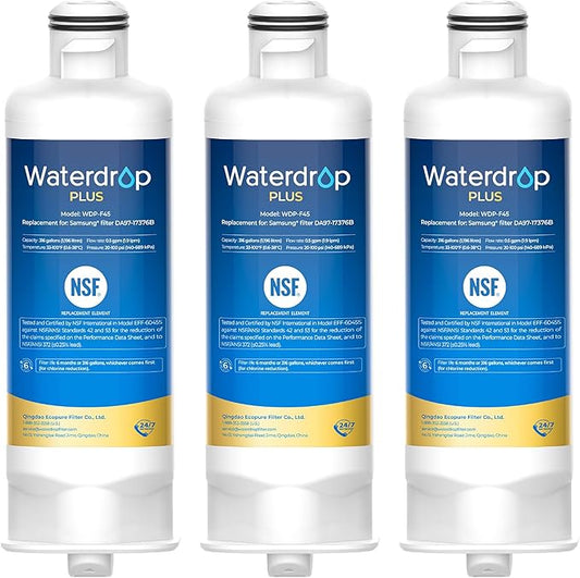 Waterdrop Plus DA97-17376B Water Filter, Replacement for Samsung® HAF-QIN/EXP, DA97-08006C, NSF/ANSI 401&53&42&372 Certified Refrigerator Water Filter, 3 Filters (Package may vary)