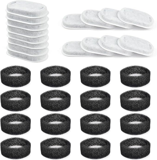 16 Pack Filters+16 Sponges for Dog Fountains Compatible with GIOTOHU 67oz/2L Cat Water Fountain Filter Stainless Steel Compatible with Tomxcute 3.2L/108oz
