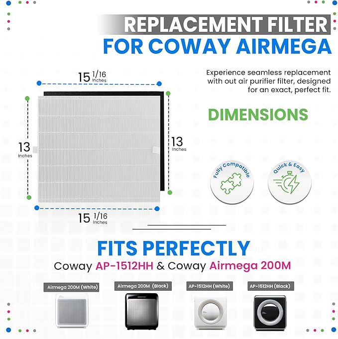 Bagean AP-1512HH Filter Replacement Compatible with Coway Airmega AP-1512HH Mighty & 200M Air Purifier - Fits Coway Filter Replacement - AP 1512HH Filters Freshens the Air (2 Main + 4 Carbon)