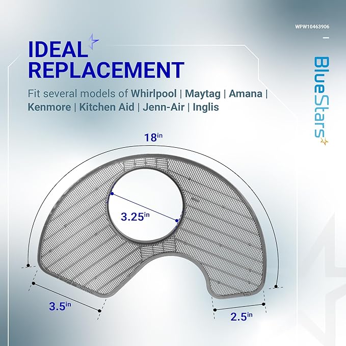 BlueStars WPW10463906 Dishwasher Screen Filter - Compatible with KitchenAid Maytag Whirlpool Jenn-Air Kenmore Amana Dishwashers - Replaces W10463906, WPW10195360, 2312301, PS11755148, AP6021820