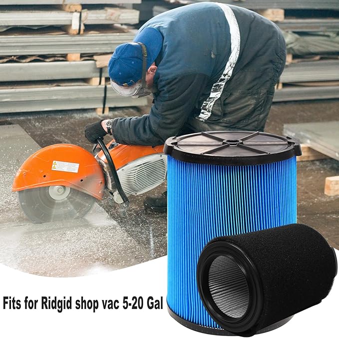 2 Pack VF5000 Filters + 4 Pack VF3502 Filter Bags + 4 Pack Foam Sleeve for Ridgid 6-20 Gallon Wet Dry Vacuum Cleaner (10 Pack)