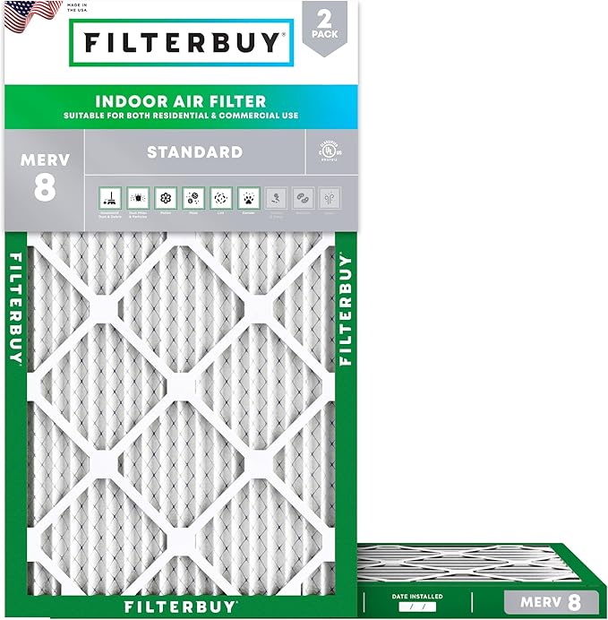 Filterbuy 8x24x1 Air Filter MERV 8 (MPR 700) Dust Defense Replacement (2-Pack), Electrostatic Pleated HVAC AC Furnace Filters, Made in USA (Actual Size: 8.00 x 24.00 x 0.75)