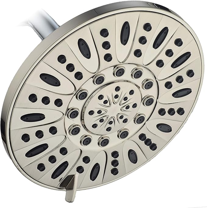 AquaDance BRUSHED NICKEL High Pressure 6-Setting 7" Rain Shower Head – Angle Adjustable, Anti-Clog Showerhead Jets, Tool-Free Installation - USA Standard Certified - Top U.S. Brand