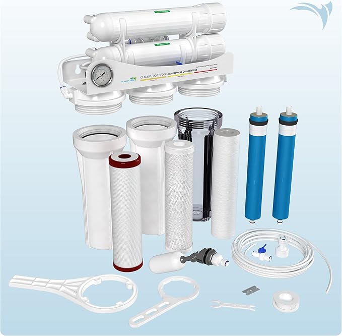 Aquatic Life 5-Stage Hydroponic Reverse Osmosis Water Filter System RO Filtration Unit, High Efficiency, 200 GPD