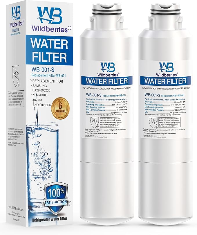 Wildberries DA29-00020B Replacement for Samsung Water Filter DA97-08006A, RS25J500DSR, RF23J9011SG, RF23J9011SR/AA, RF263TEAESG, RS25J500DSG, RF263BEAESR, HAF-CIN/EXP, RF28HFEDBSR 2-Pack