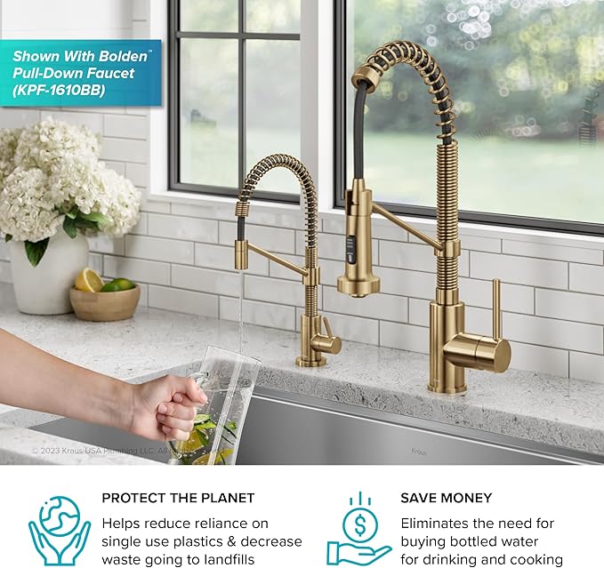 KRAUS Bolden Single Handle Drinking Water Filter Faucet for Reverse Osmosis or Water Filtration System in Brushed Brass, FF-104BB
