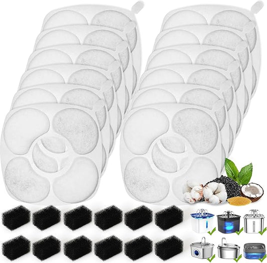 24 Pcs Cat Water Fountain Filters, 12 Pack Filters 12Pack Pre-Filter Sponges Replacement compatible with VEKEN® for 95oz/2.8L, 67oz, 135oz Automatic Pet Fountain Dog Water Fountain Dispenser