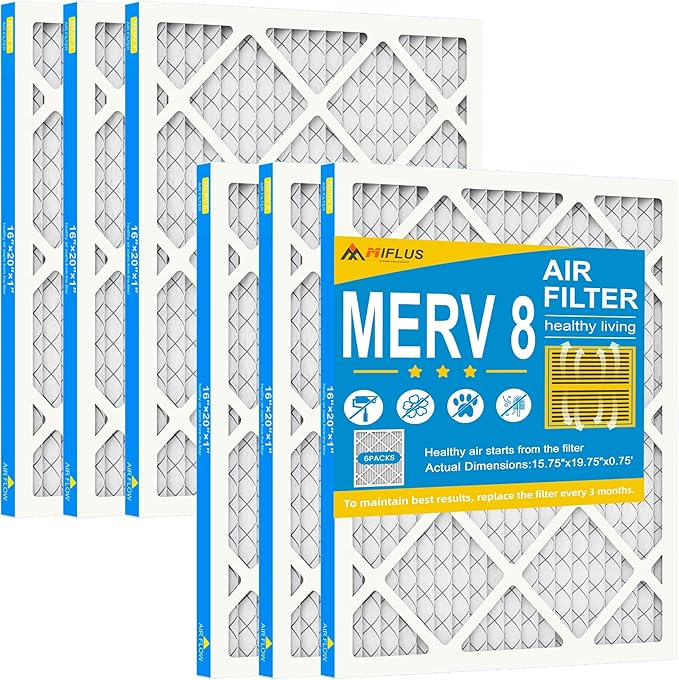 16x20x1 Air Filter,MERV 8,Furnace Air Filter for HVAC,Dust Defense-6packs by MIFLUS