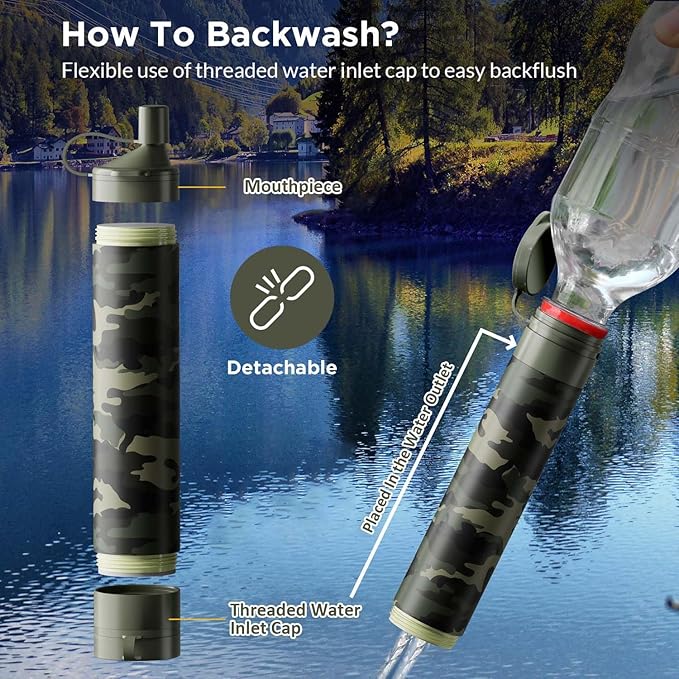 Membrane Solutions Straw Water Filter S1, NSF/ANSI 42&372&401 certificated, Survival Filtration Portable Gear, Emergency Preparedness, Supply for Drinking Hiking Camping Team Family Outing