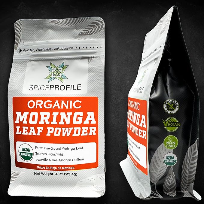 Spice Profile USDA Organic Moringa Powder, Lab Tested for Heavy Metals, Resealable 4 oz Pouch, Moringa Patta Powder, Polvo de Hoja de Moringa