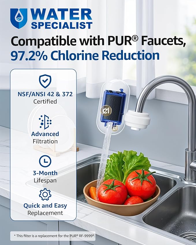Waterspecialist NSF Certified Filter, Replacement for Pur® PUR PLUS RF-9999® Water Filter Faucet, Compatible with All PUR® Faucet Mount Filtration Systems (Pack of 6), Model No.: WS708A