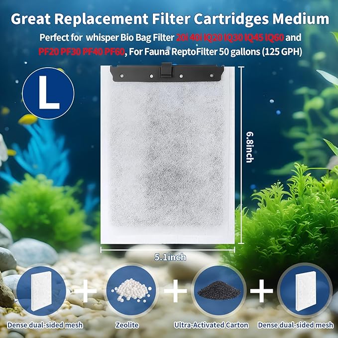 10Pack Large Aquarium Filter Cartridge for Whisper Bio-Bag Power Filters, Replacement Filter Cartridges for Whisper 20i/40i IQ20/30/45/60 PF20/30/40/60 Power Filters