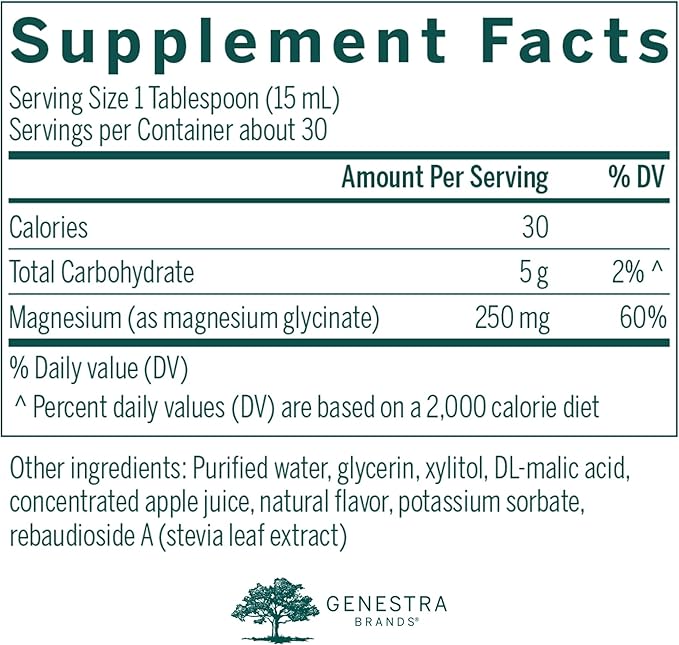 Genestra Brands Magnesium Glycinate Liquid | Supports Normal Muscle Function and Helps Metabolize Carbs and Proteins | 15.2 Fl Oz | Apple Pomegranate Flavor