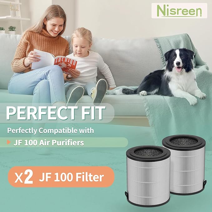 JF 100 Replacement Filter Compatible with Jafanda Air P Puri-fier Filter JF100, 3-Stage Filtration with High-Efficiency Carbon, Compare to Part# JF100-RF, 2-Pack