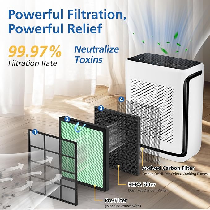 Vital 200S-P Toxin Absorber Replacement Filter Compatible with LEVOIT Vital 200S Air Purifier, 3-in-1 Filtration System Activated Carbon 200S Filter, Vital 200S-RF-TX (LRF-V201-GUS), 2 Pack, Green