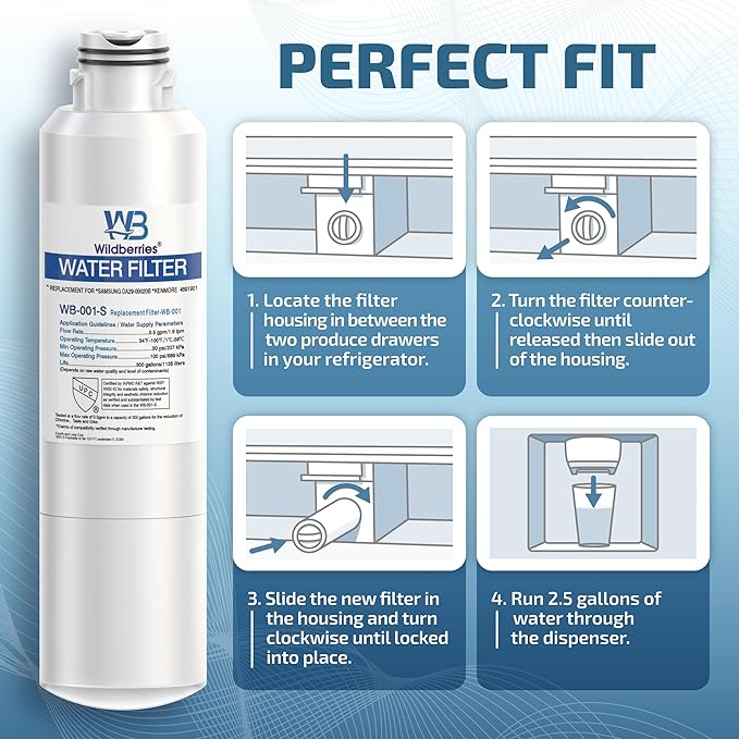 Wildberries DA29-00020B Replacement for Samsung Water Filter DA97-08006A, RS25J500DSR, RF23J9011SG, RF23J9011SR/AA, RF263TEAESG, RS25J500DSG, RF263BEAESR, HAF-CIN/EXP, RF28HFEDBSR 2-Pack