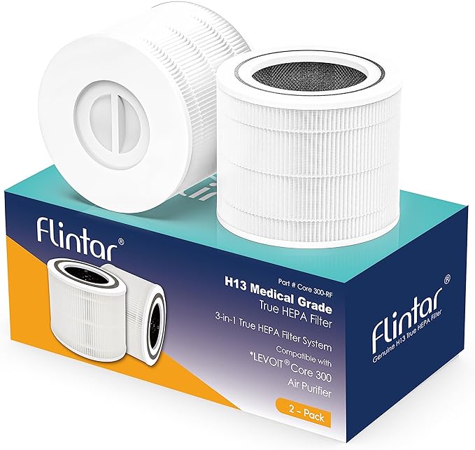 Flintar Core 300 Replacement Filters, Made in Taiwan, Compatible with LEVOIT Core 300, Core 300-P, Core 300S Air Purifier, 3-in-1 H13 True HEPA Filter Replacement, Core 300-RF, 2-Pack