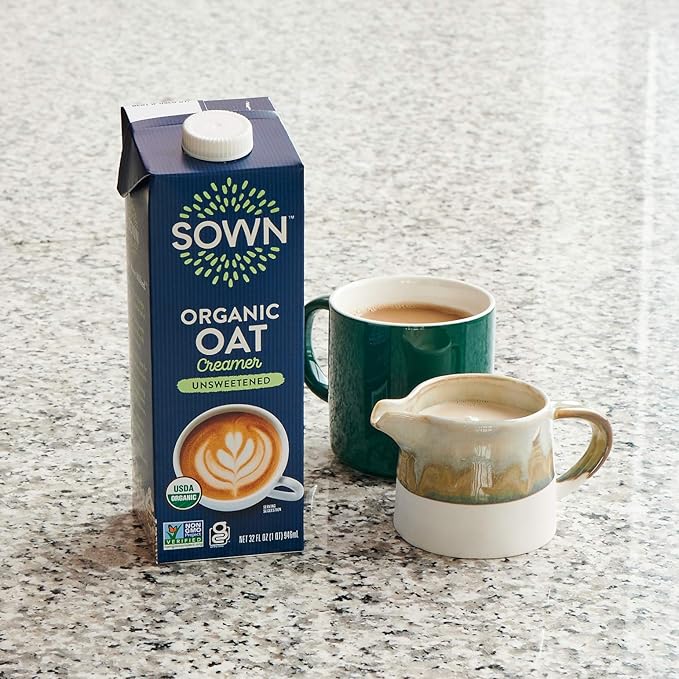 SOWN Organic Oat Creamer Unsweetened - Barista Oat Milk Non Dairy Coffee Creamer - Plant Based, Dairy-Free, Vegan, 0g Added Sugar, Gluten-Free, Non-GMO, Shelf Stable - 32oz (Pack of 6)