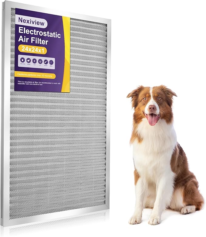 24x24x1 Furnace Filter-MERV8, Washable & Reusable Electrostatic Air Filter, AC/HVAC Furnace Filter, Permanent Air Filter, Breathe Fresher, Easy Install
