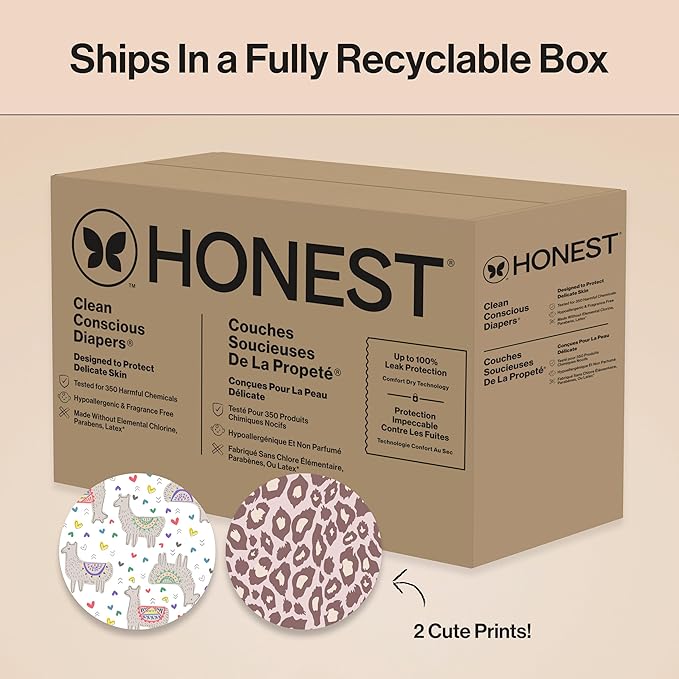 The Honest Company Clean Conscious Diapers for Delicate Skin | Up to 100% Leakproof | Hypoallergenic, Fragrance Free | Girl Prints | Super Club Box, Size 4 (22-37 lbs), 104 Count (Prints May Vary)
