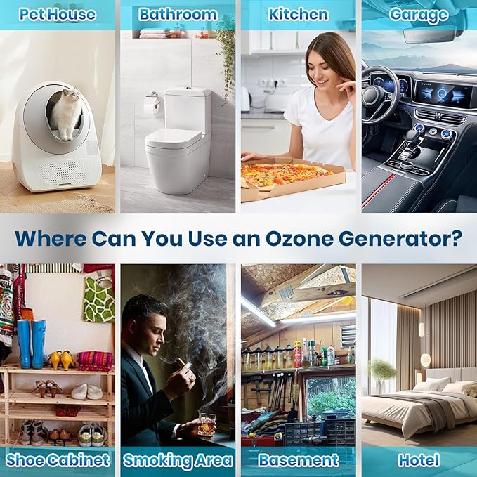 Ozone Odor Eliminator for Strong Odor 10,000mAh Rechargeable Cat Litter Deodorizer Dog Poof Odor Removal Ionizer Air Purifier for Home Toilet Kitchen Pets Shoe Smoke Car Formaldehyde Air Freshener