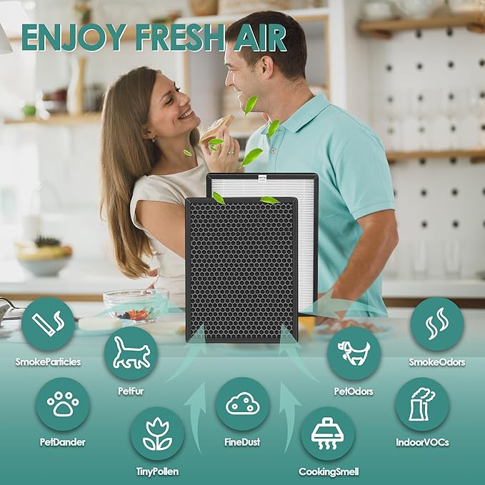1-Set Alexapure Breeze Filter Replacement AP-B103 and AP-B104 Compatible with Alexapure Breeze Air Purifier AP-B102 and 3049, 1x True High-Efficiency Filter & and 1x Activated Carbon Filter AP-B104